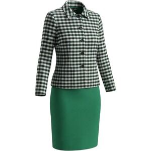 Kasper Skirt Suit Women 8 Green Gingham Check Blazer Pencil Skirt 2pc Set VTG